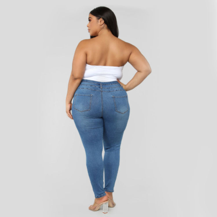 High Waist Ripped Large Size Jeans