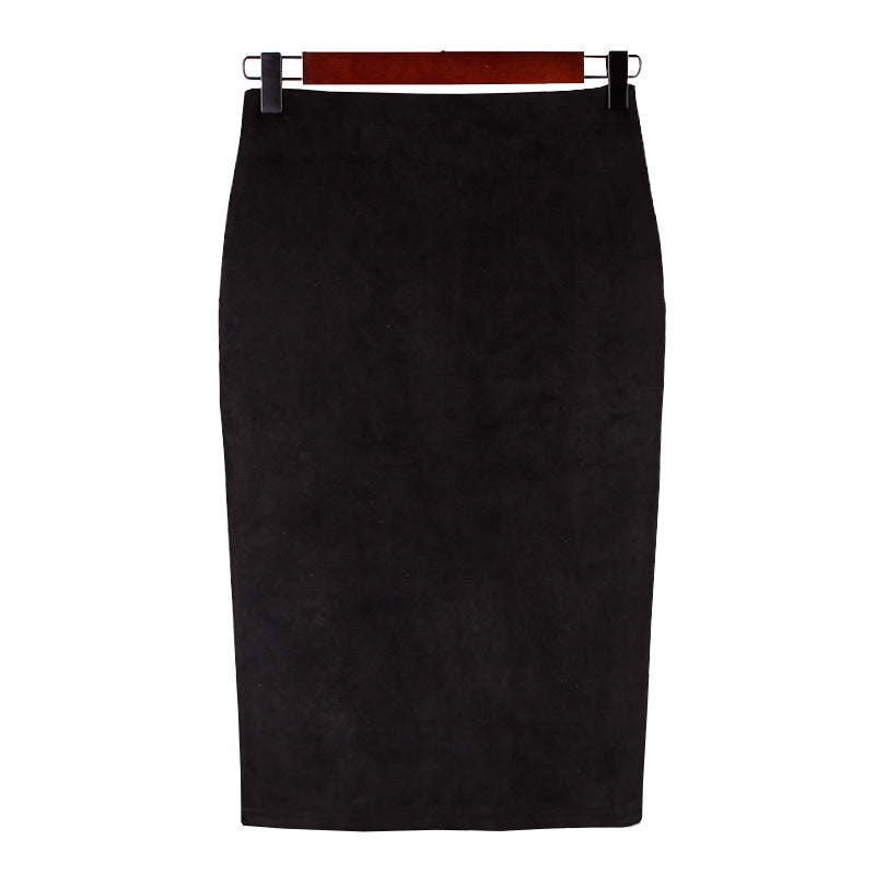 Solid color split deerskin velvet skirt