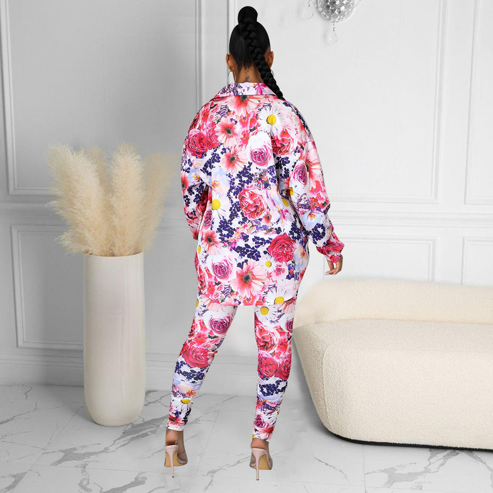 Fashion Casual Sexy Print Long Sleeve Two-Piece Suit