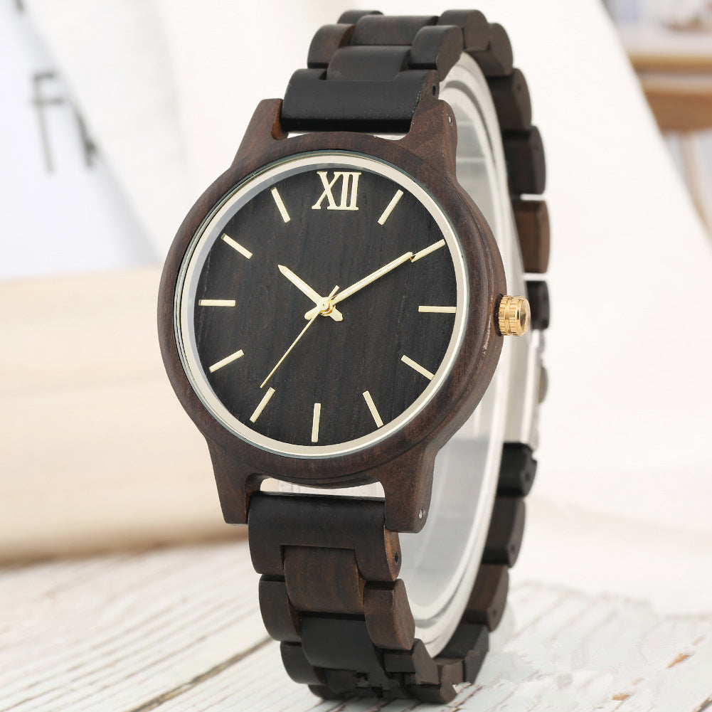 Women's large dial wooden watch