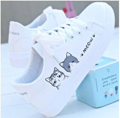 Leather Small White Shoes, Women's Flat Shoes, Women's Shoes, Cat White Shoes