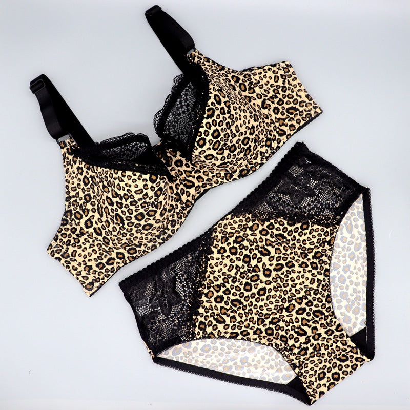 Leopard Bra Set Gather Adjustment Type