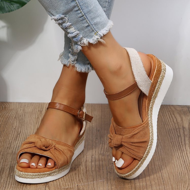 Bow Shoes Women's Wedges Sandals Summer Platform Bowknot Buckle Daily Beach Shoes