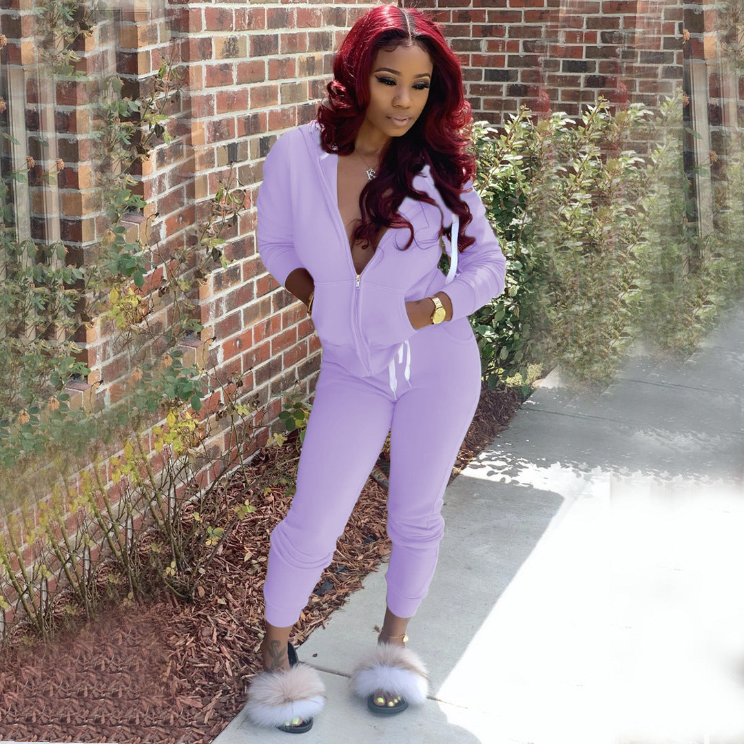 Pure Color Sweatshirt Suit Sports Two-Piece Suit