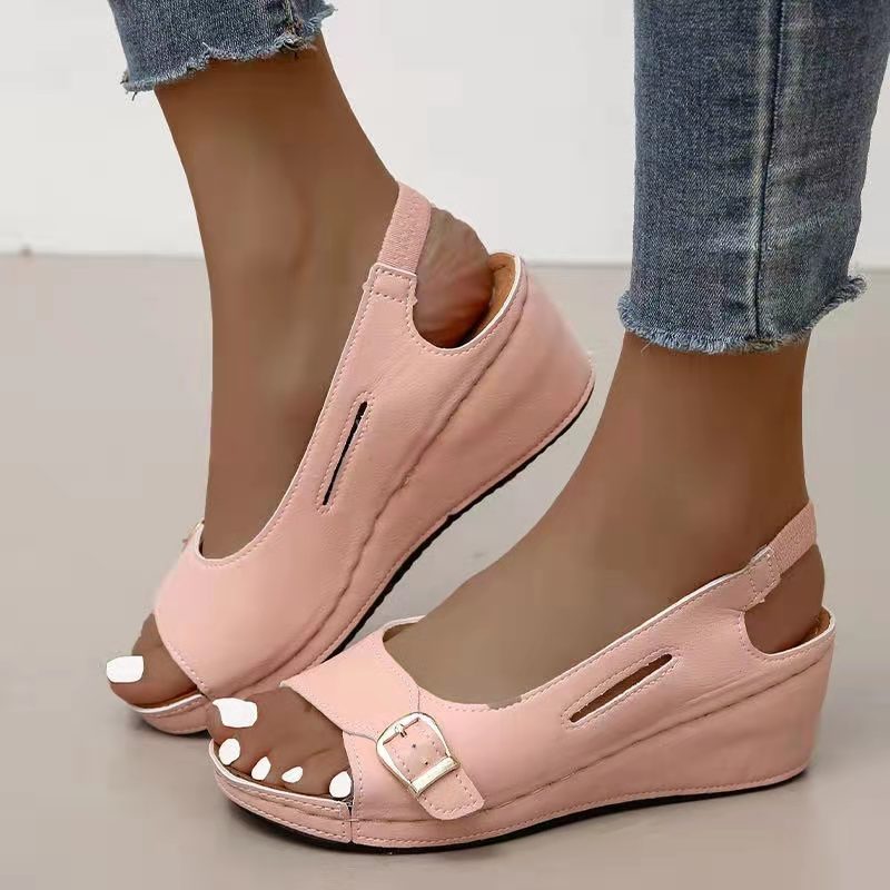 Sandalias De Verano Mujer Moda Zapatos De Mujer Romanos Comercio Exterior Zapatos De Mujer Hebilla Boca De Pez Pendiente De Playa con Sandalias De Mujer