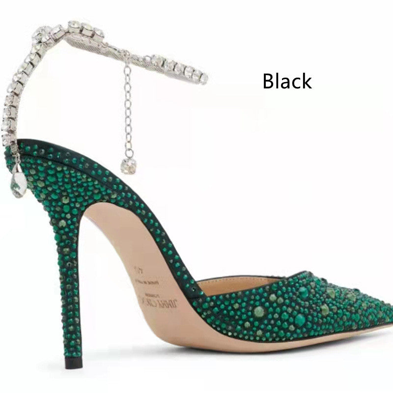 Hollow Toe Rhinestone Chain Catwalk High-heeled Stiletto Plus Size Sandals