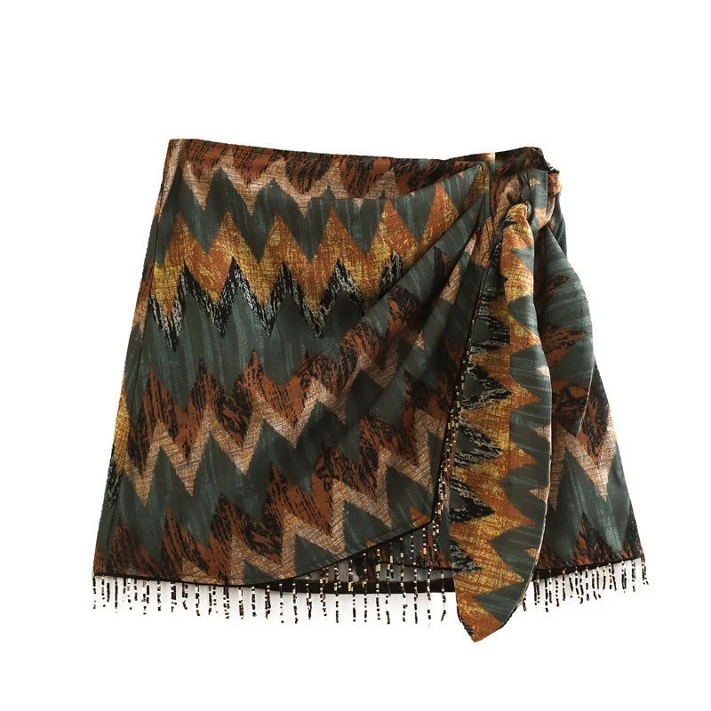 Women's One Piece Vintage Beaded Print Skirt