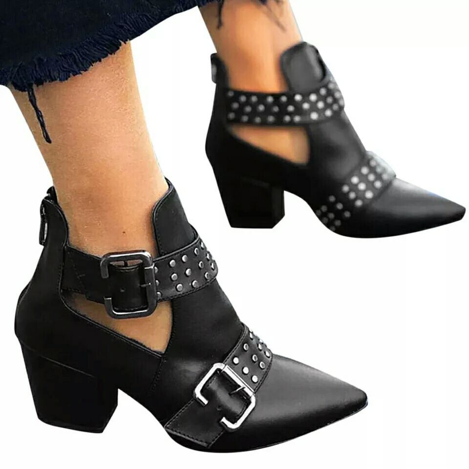 Pointed Toe Plus Size Rivet Short Boots Women