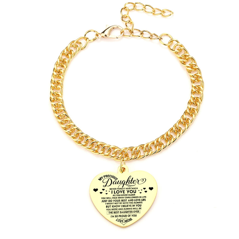 Gold Color To My Daughter Heart Pendant Thick Chain Bracelets For Women