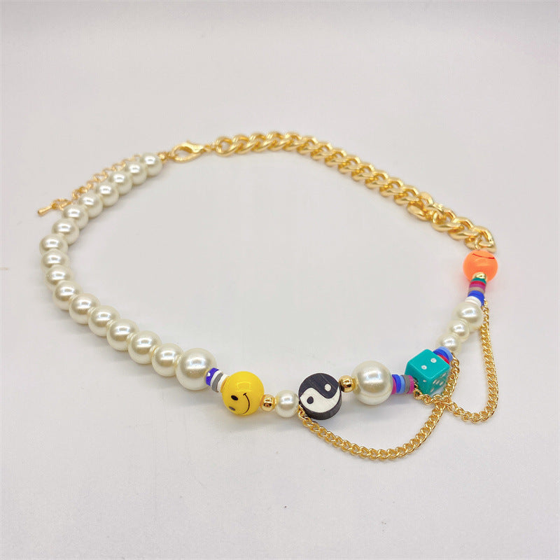 Collar de la suerte Smiley Chocker Y2k Yin y Yang Rainbow Cadena creativa de Cuba