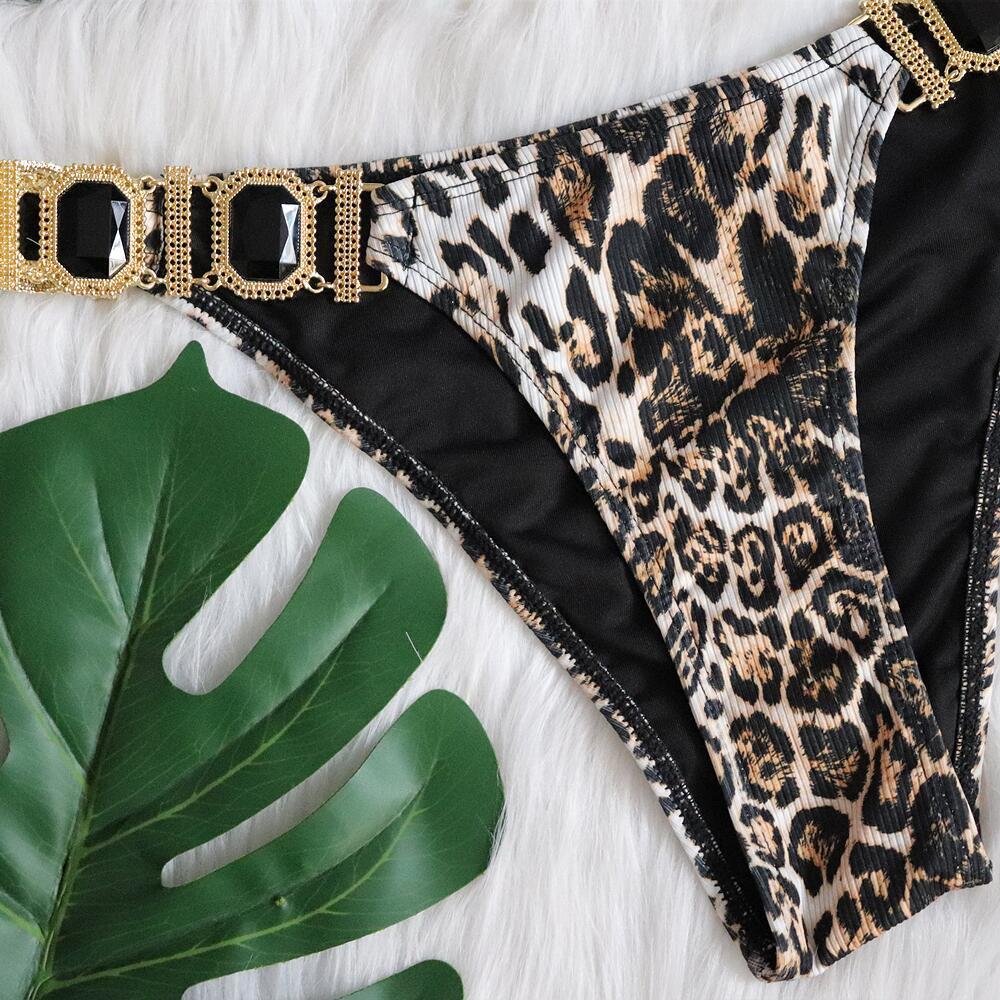 Leopard-Print Diamond Low-Rise Push-Up Swimsuit