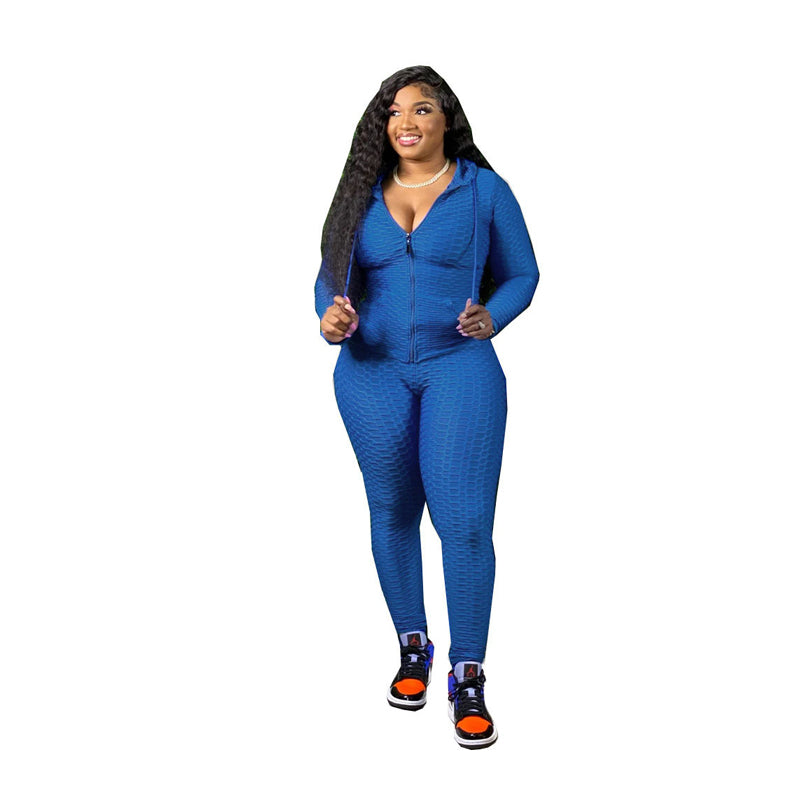 Solid Color Women Plus Size Two Piece Set Sport Suit