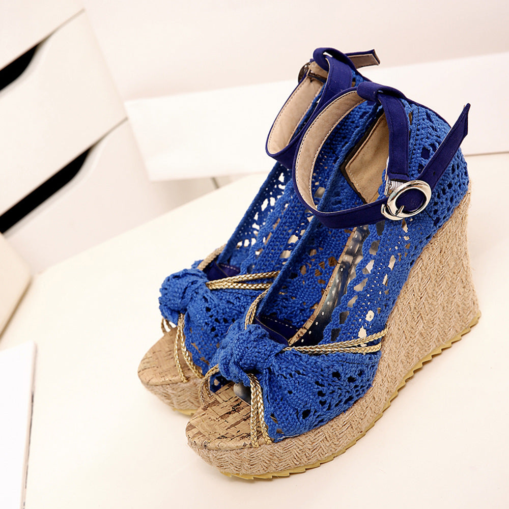 Lace wedge sandals