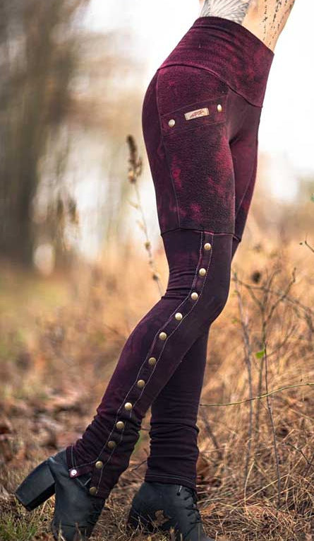 Womens Printed Buttoned Soldier Leggings Panelled Pants