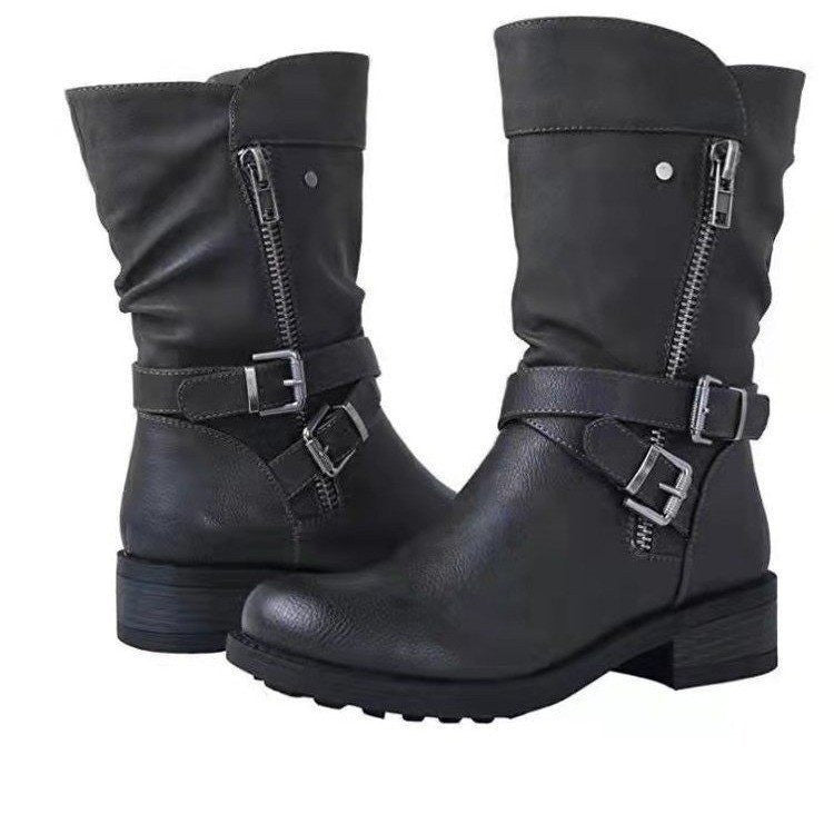 Short Martin Boots Belt Low Heel Casual