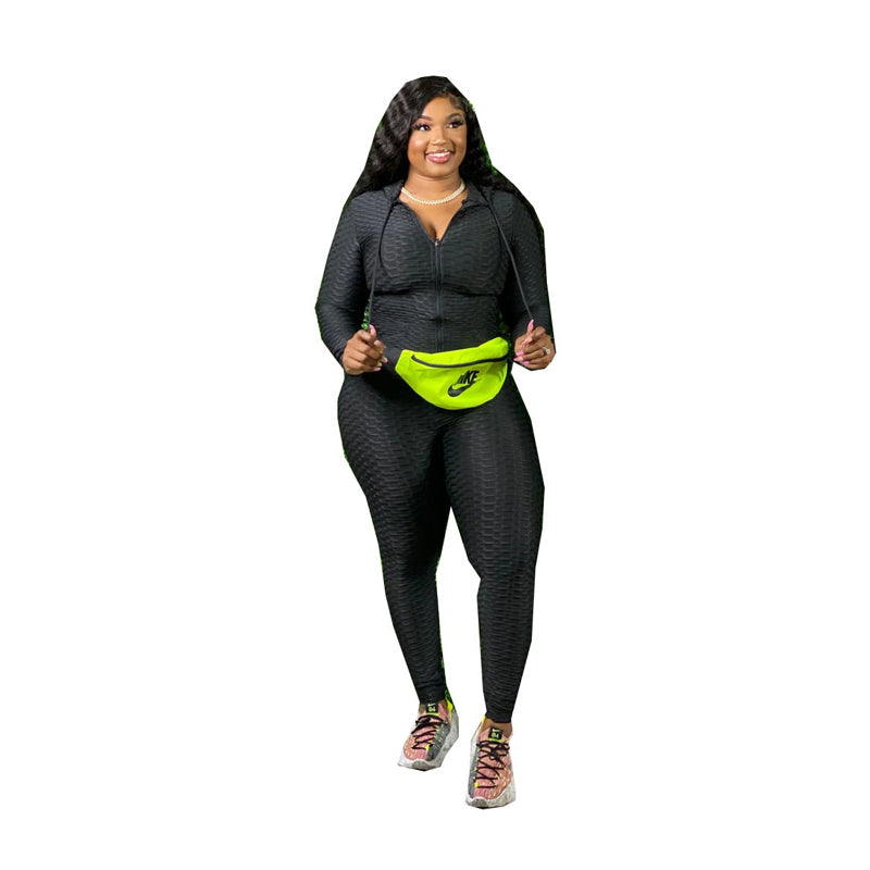 Solid Color Women Plus Size Two Piece Set Sport Suit