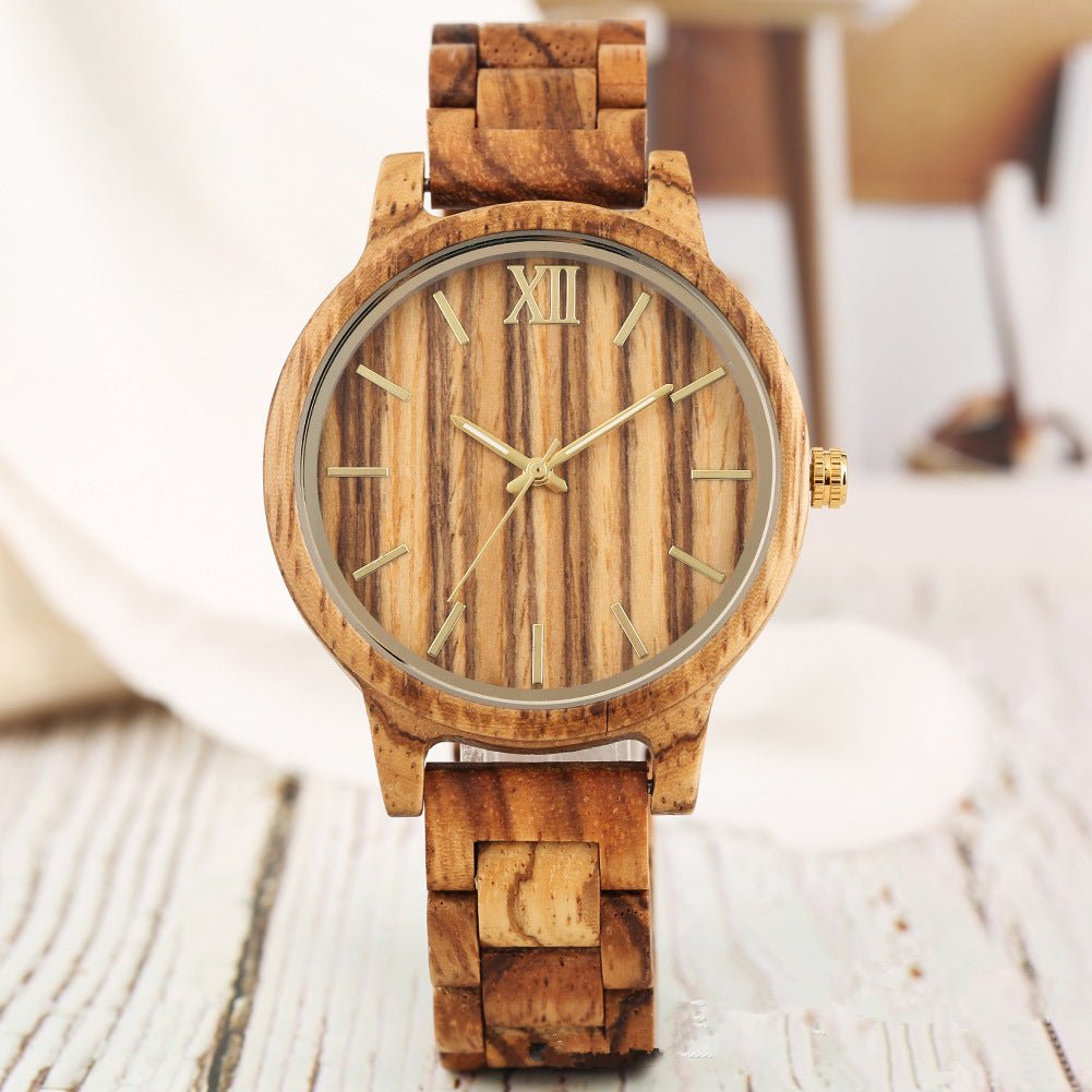 Women's large dial wooden watch