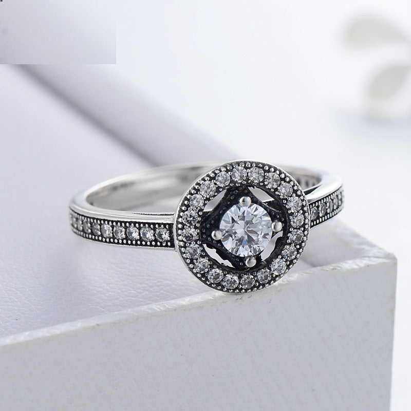 Sterling Silver Retro Full Diamond Zircon Ring Women