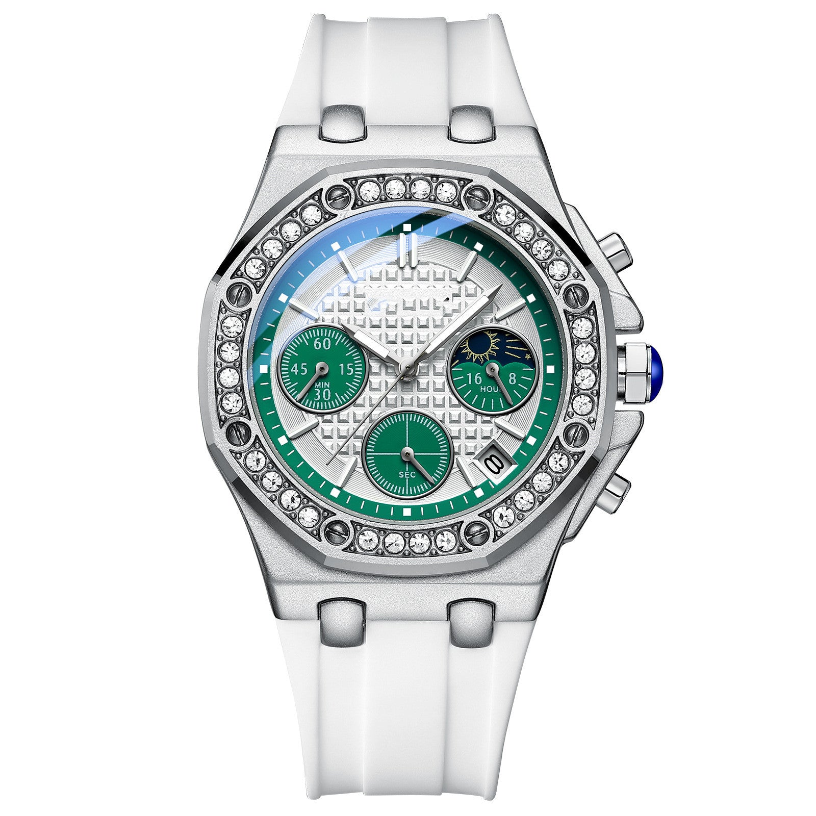 Multi-functional Women's Watch Moon Timing Three-Eye Diamond