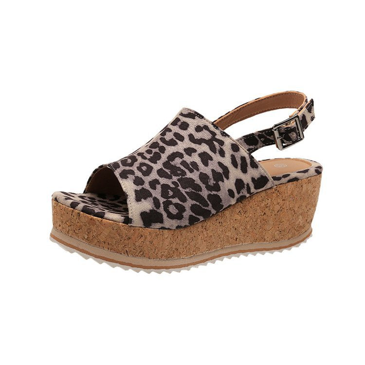 Leopard Wedge Sandals Women's Outer Wear European And American Large Size