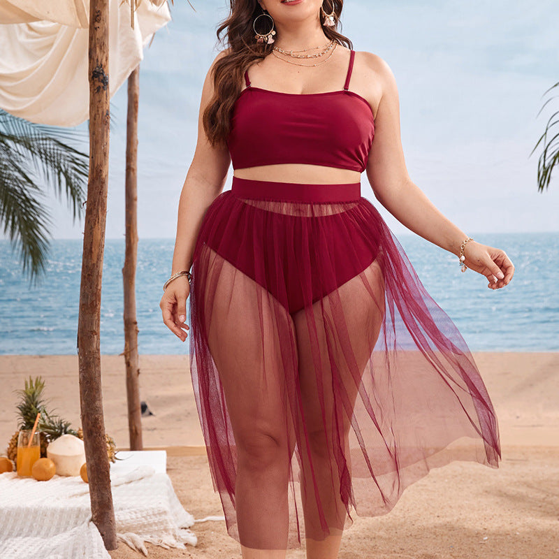 Plus Size Bikini Split Swimsuit Gauze Skirt