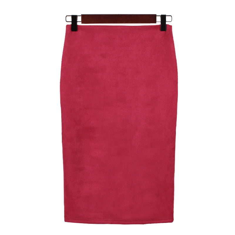 Solid color split deerskin velvet skirt