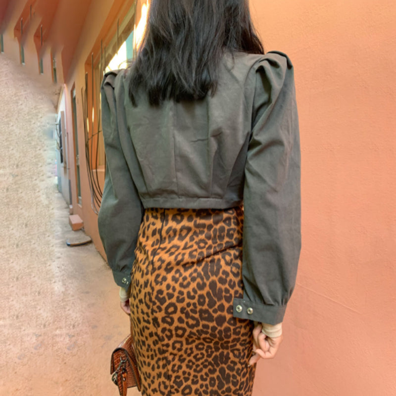 Women's High Waist Split Leopard Print Skirt