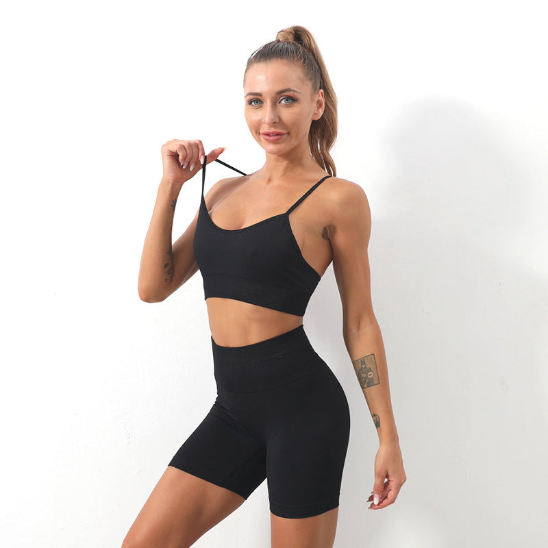 Traje de ropa de yoga para mujer, ropa deportiva de secado rápido, pantalones cortos desnudos ajustados para correr