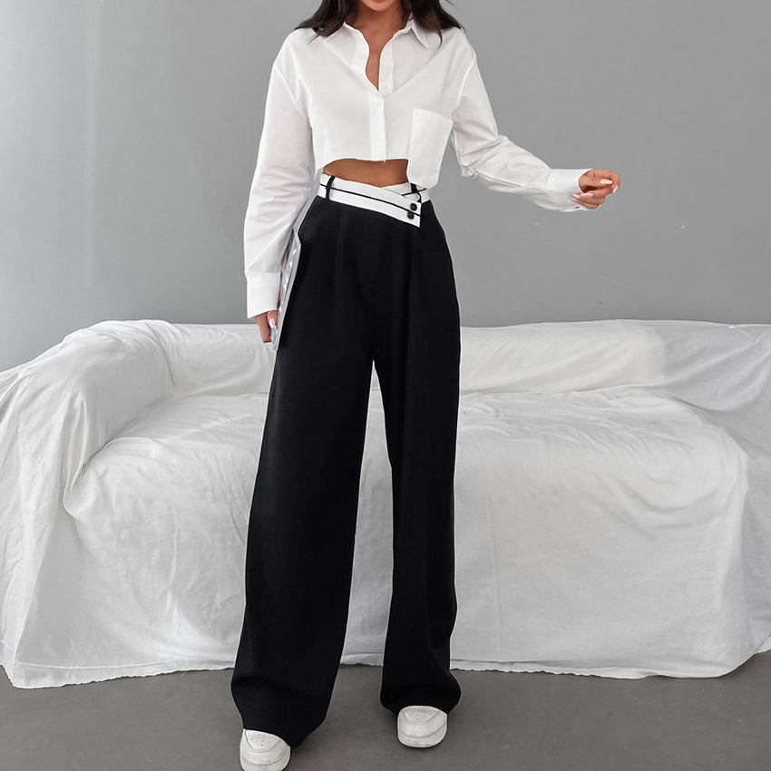 Commuter Color Suit Pants Women's Casual Drape Mop Pants Wide Leg Pants