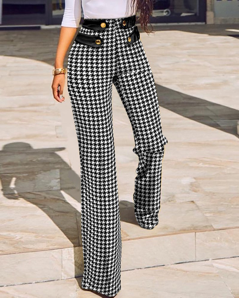 Womens Mid Waist Plaid Tight Fitting Cut Out Sports Trousers