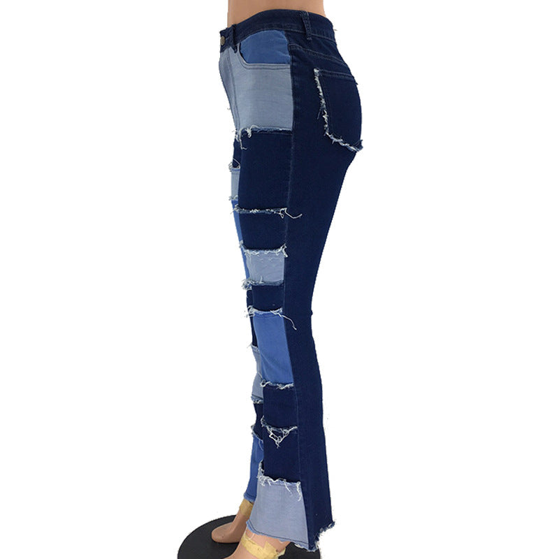 Patchwork high-rise flared jeans