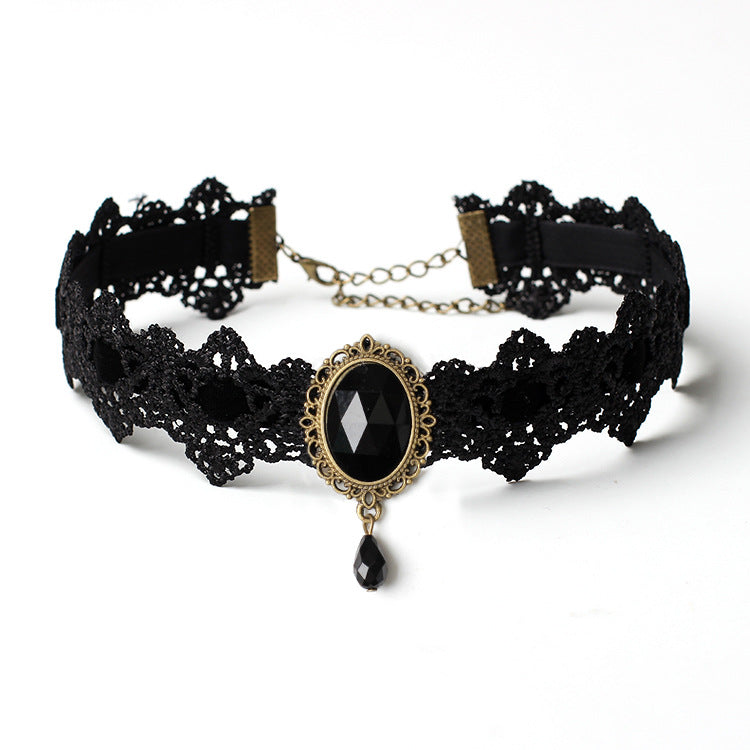 Conjunto de accesorios para disfraces de Halloween, collares de siete colores, accesorios de estilo étnico, gargantilla gótica, Collar de encaje, cadena de clavícula con gemas Vintage