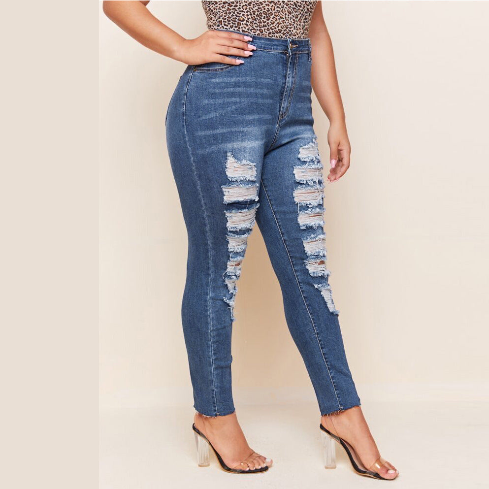 Washed Ripped Plus Size MM Slim Plus Size Pencil Pants