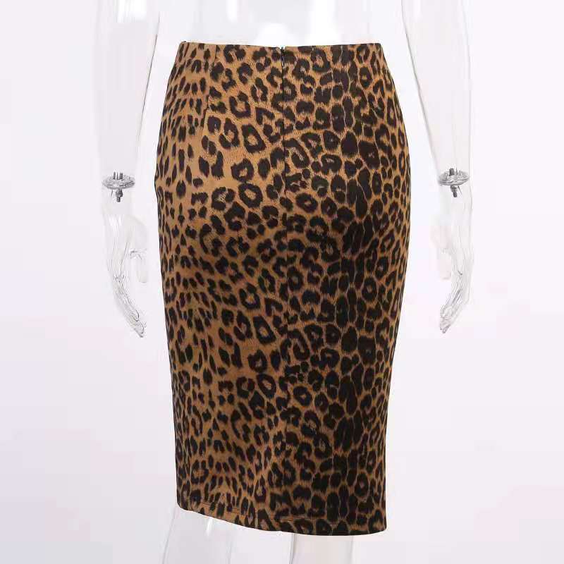 Women's High Waist Split Leopard Print Skirt