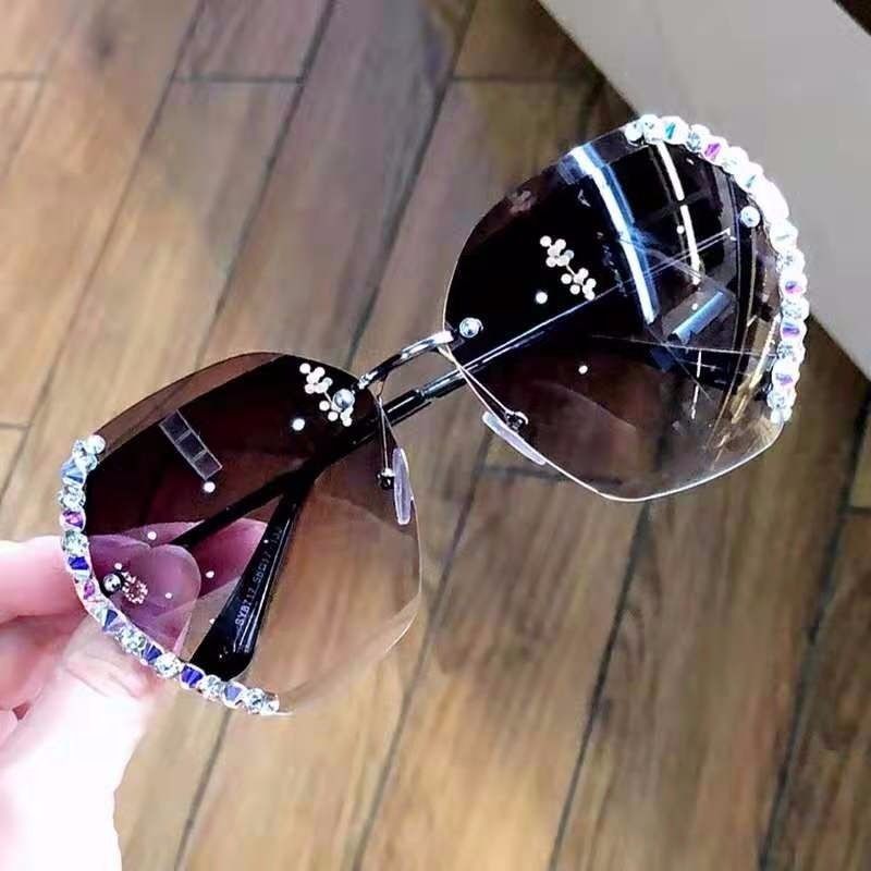 Sunglasses Female Korean Fashion Rimless Crystal Cut-edge Sunglasses