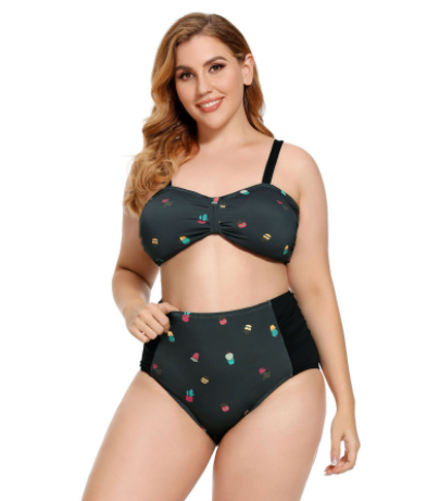 Plus Size Ruched Bikini Floral Printed Swimsuit Europe And America