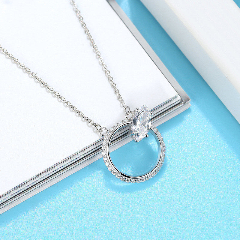 925 Sterling Silver Diamond Hollow Necklace Women