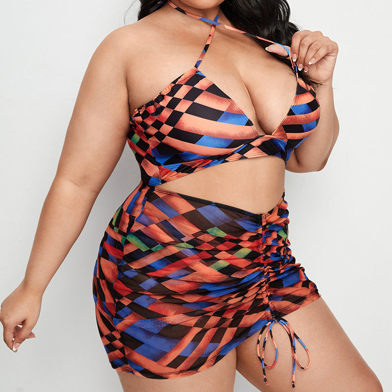 New Halter Strap Plus Size Three Piece Swimsuit