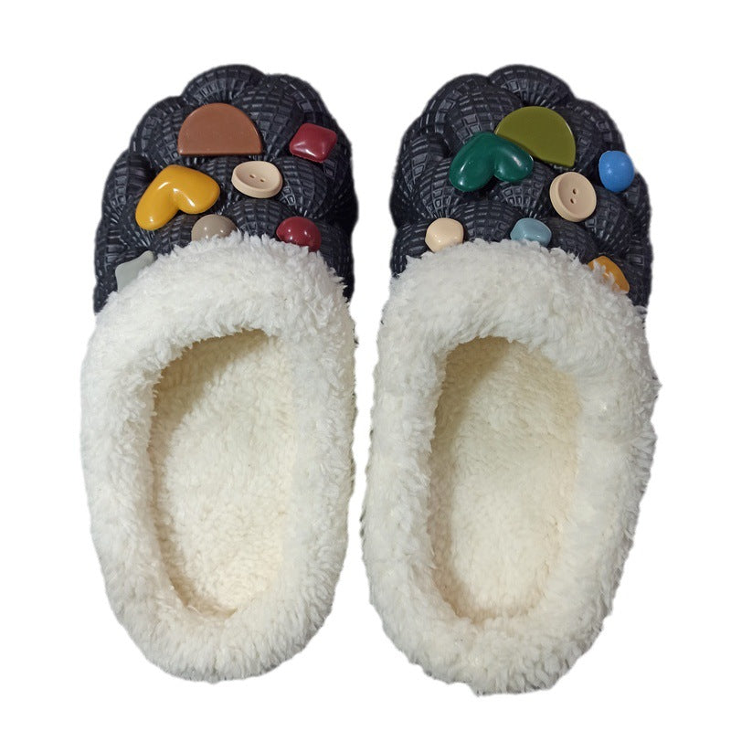 Men's And Women's Fashion Home Wear Litchi Warm Non-slip Thick-soled Cotton Slippers