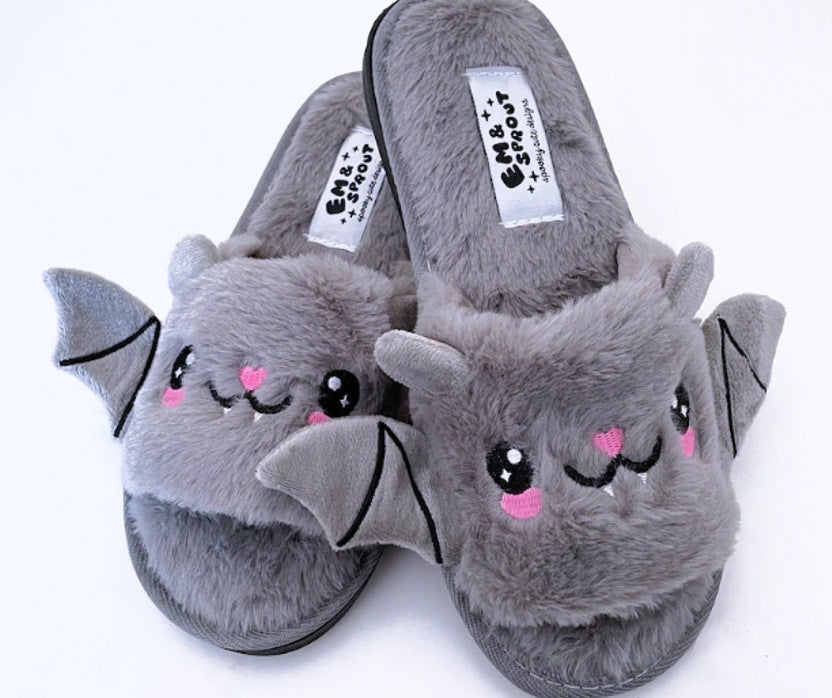 Cute Bat Slippers Halloween Shoes Winter Warm Home Slippers Women Men