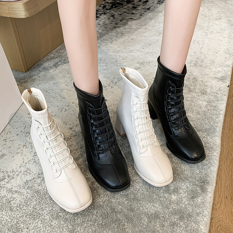 Round Head Square Root Soft Bottom Lace-up Casual Simple Style Shoes Women