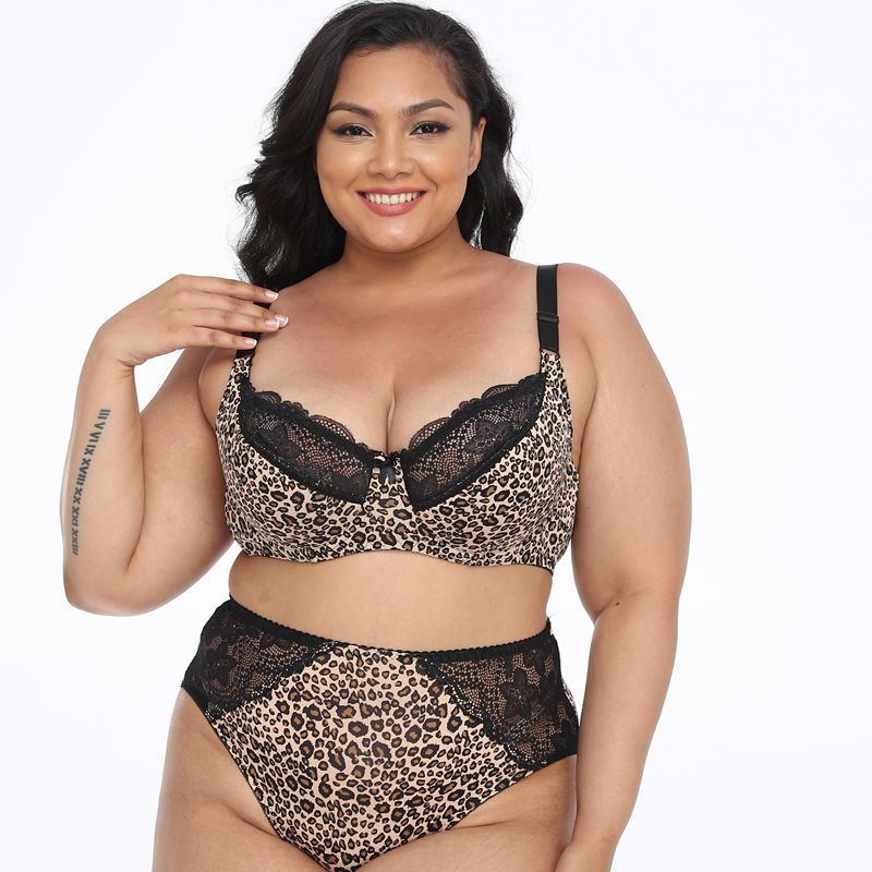 Leopard Bra Set Gather Adjustment Type