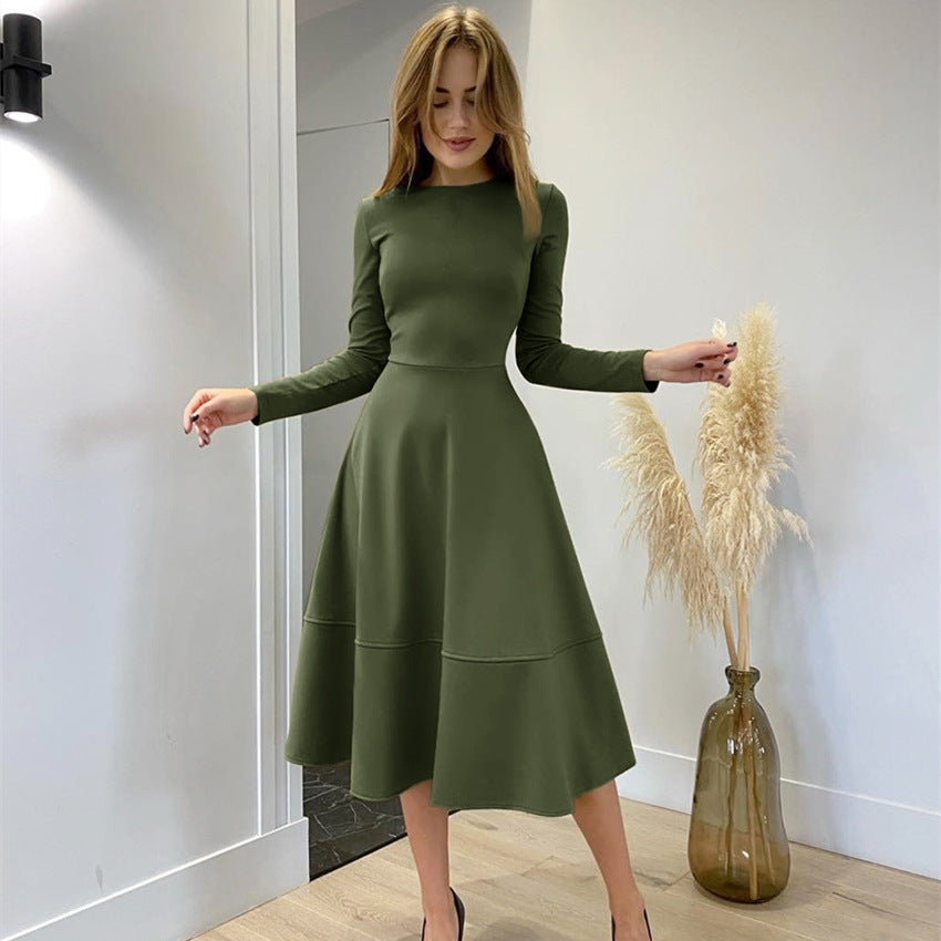 Long Skirt Women's Long Sleeved Round Neck