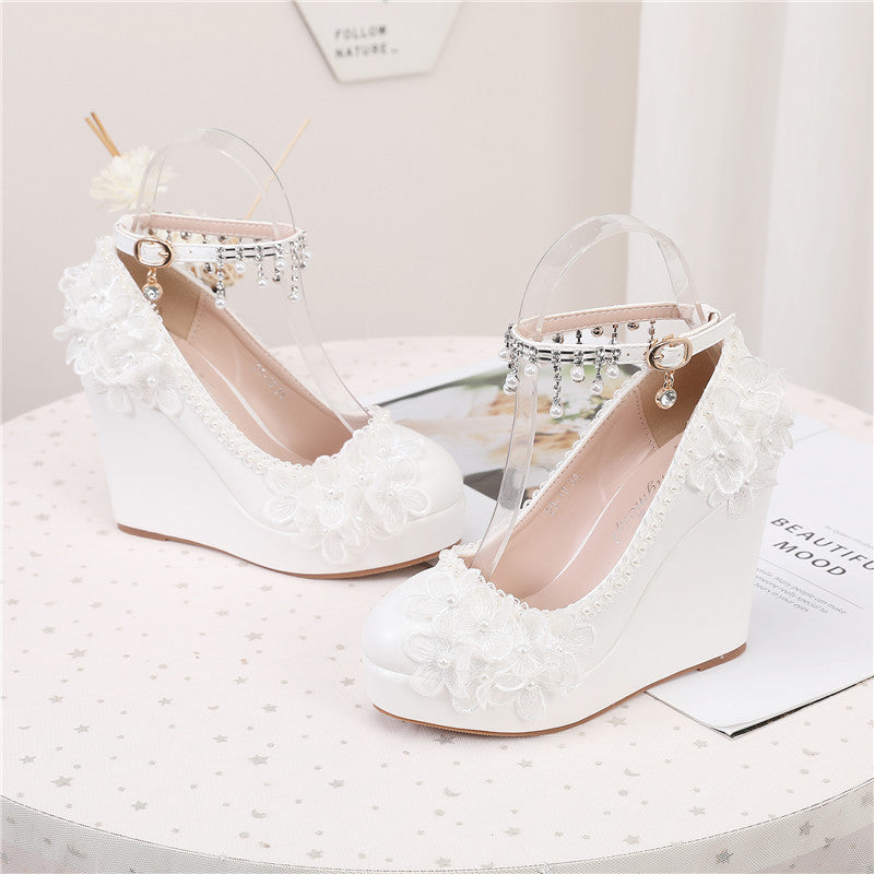 New Solid Color Low Cut Round Head Wedge Shoes