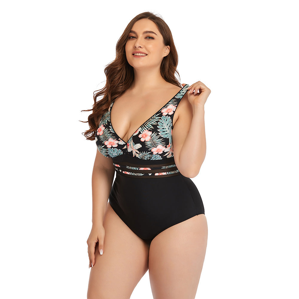 Fashion Plus Size One-piece Swimsuit With Chest Pad Wireless Cup