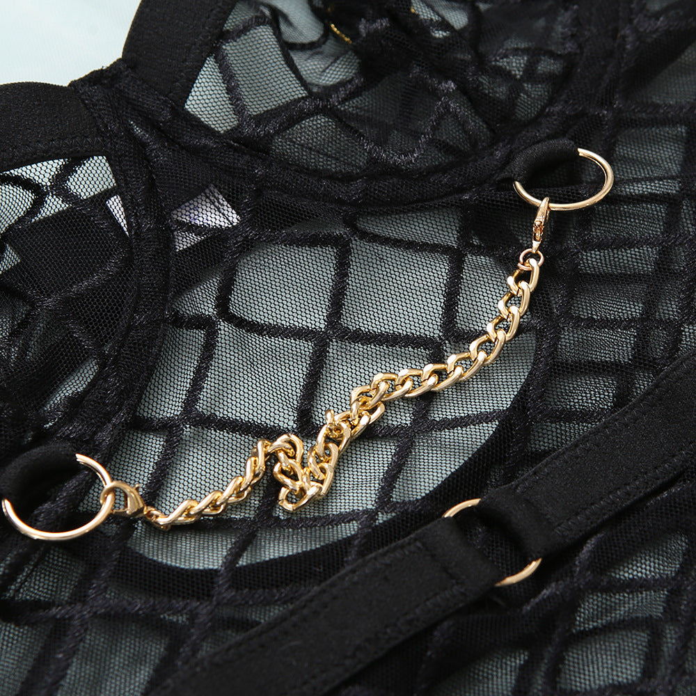 Mesh See-through Underwear Metal Chain Set