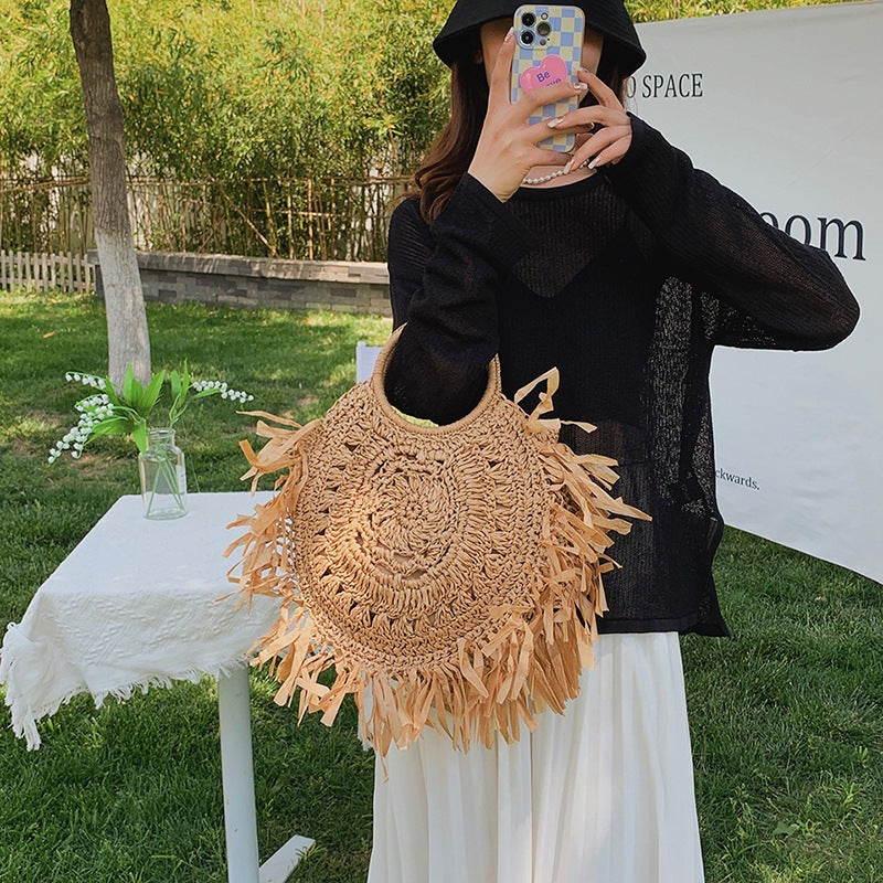 Hollow Straw Tassel Handbag