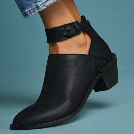 Women Plus Size Chunky Heel Booties Daily Zipper Boots