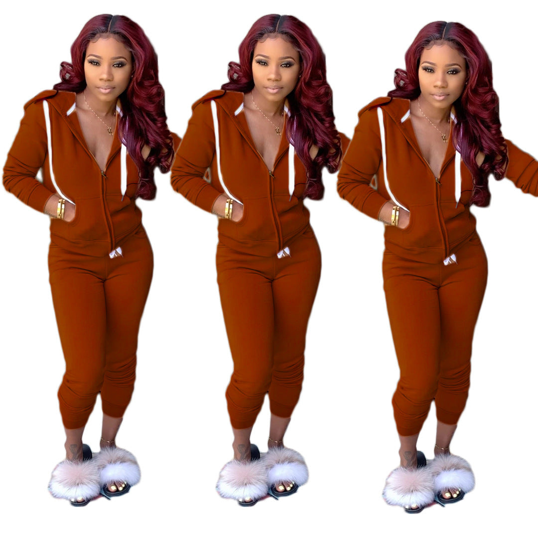 Pure Color Sweatshirt Suit Sports Two-Piece Suit