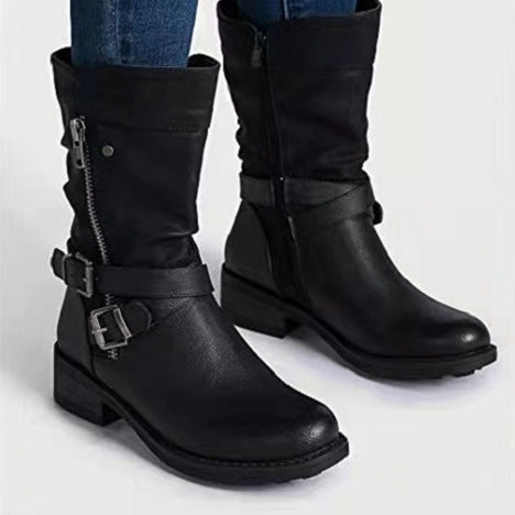 Short Martin Boots Belt Low Heel Casual